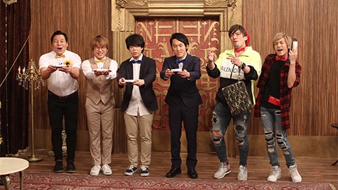 「ネタパレ」に「おしぼりBOYS」として出演する（左から）インディアンス、宮下草薙、EXIT。(c)フジテレビ