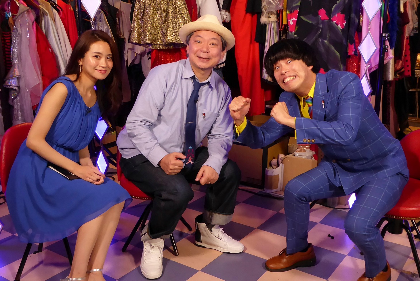 左から曽田茉莉江、鈴木おさむ、サツマカワRPG。(c)BSフジ