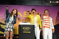 フレディ・マーキュリーの誕生日を祝う（左から）池田美優、レイザーラモンRG、フレイディ。