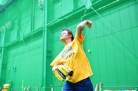 投球練習中の様子。