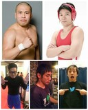 芸人グラップリングチーム。左上から時計回りに焙煎たがい。、アマレス兄弟・アマレス太郎、千葉チューセッツ松戸、エル・カブキ・エル上田、ピーマンズスタンダード吉田。