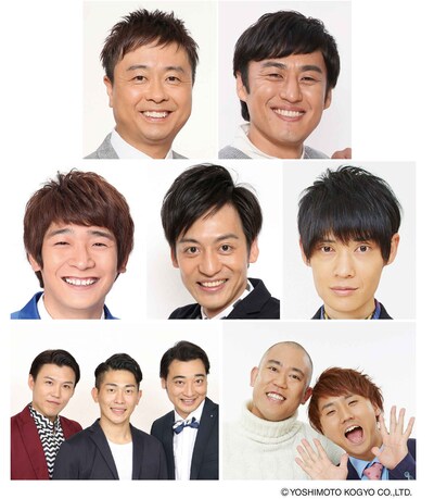 「カメラを止めるな！大好き芸人集合！ルミネでしか話せないカメ止めトーク」に出演する（上段左から）次長課長・河本、ロバート山本、（中段左から）銀シャリ鰻、とろサーモン村田、祇園・櫻井、（下段左から）ジャングルポケット、コロコロチキチキペッパーズ。