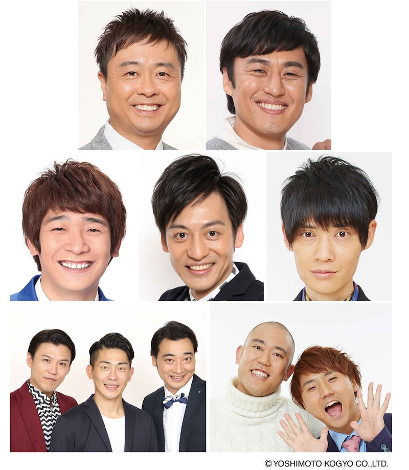 「カメラを止めるな！大好き芸人集合！ルミネでしか話せないカメ止めトーク」出演者。上段左から河本準一（次長課長）、山本博（ロバート）。中段左から鰻和弘（銀シャリ）、村田秀亮（とろサーモン）、櫻井健一朗（祇園）。下段左からジャングルポケット、コロコロチキチキペッパーズ。