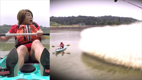 「大しぶき転覆ドッキリ」を仕掛けられるチョコレートプラネット松尾。(c)テレビ朝日