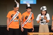 「どうぶつタワーバトル」で競う（左から）麒麟、横澤夏子。