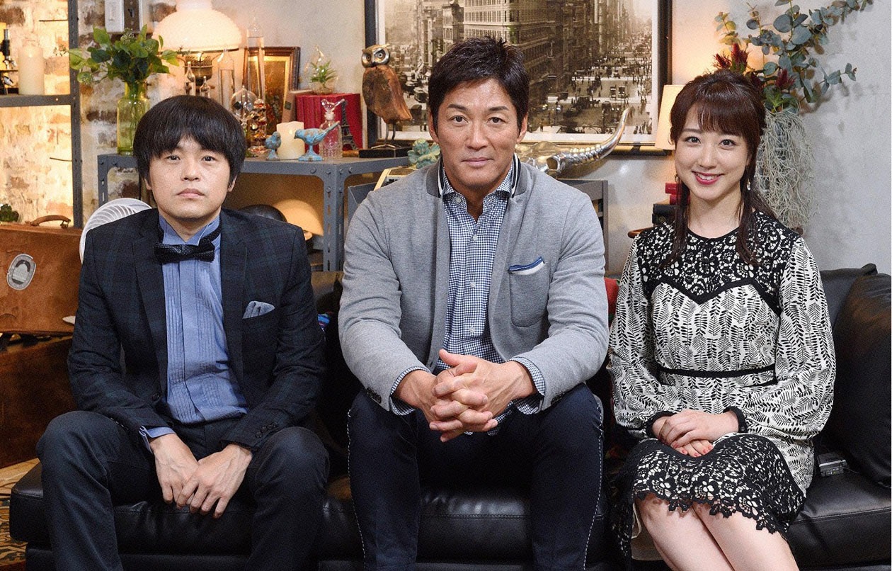 MCを務めるバカリズム、長嶋一茂、川田裕美（左から）。(c)テレビ東京