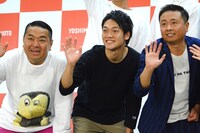 左からダイノジ大地、おばたのお兄さん、次長課長・河本。