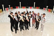 「10万円でできるかな」で懸賞企画に挑む、（左から）Kis-My-Ft2、なすび、サンドウィッチマン。(c)テレビ朝日