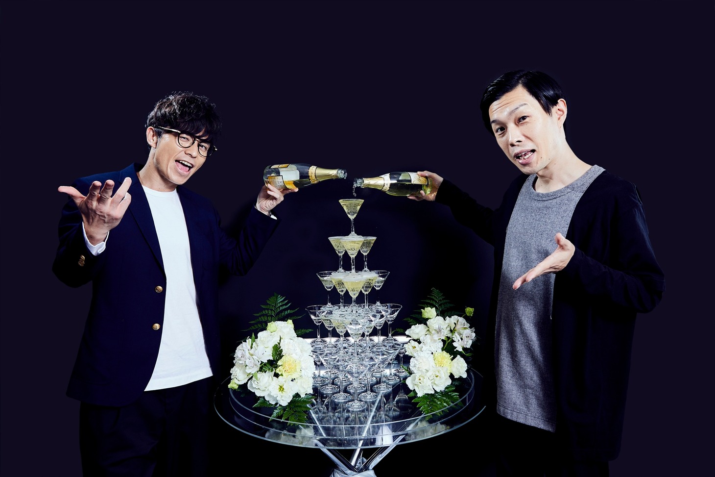 「ヒプマイ」の新曲配信記念対談に臨んだ（左から）オリエンタルラジオ藤森、ハライチ岩井。