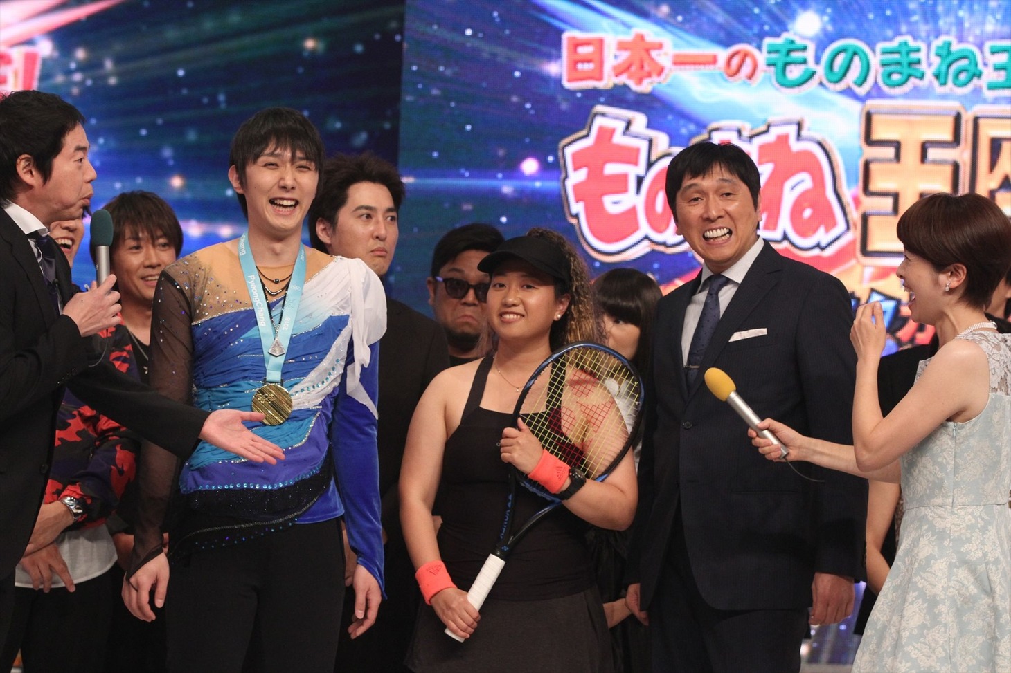 （手前左から）今田耕司、羽生ゆずれない、小坂なおみ、ほいけんた、西山喜久恵アナ。(c)フジテレビ