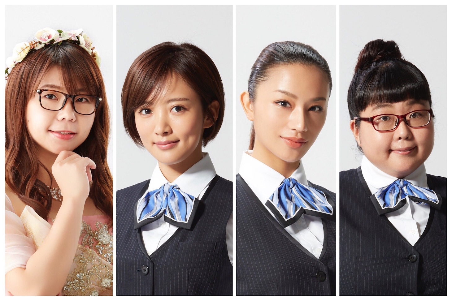 左から相席スタート・ケイ、夏菜、高橋メアリージュン、小林きな子。