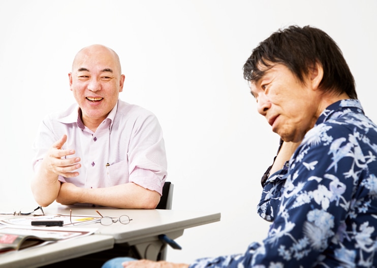 左から百田尚樹、松本修プロデューサー。