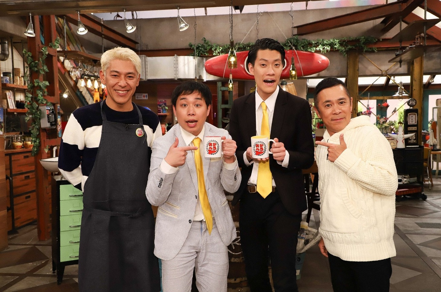（左から）ロンドンブーツ1号2号・田村亮、霜降り明星、ナインティナイン岡村。(c)関西テレビ
