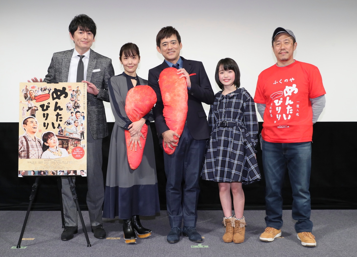 左から博多大吉、富田靖子、博多華丸、豊嶋花、江口カン。