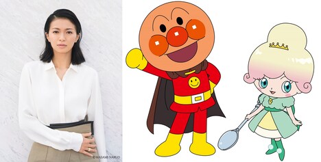 左から榮倉奈々、アンパンマン、バニラ姫。