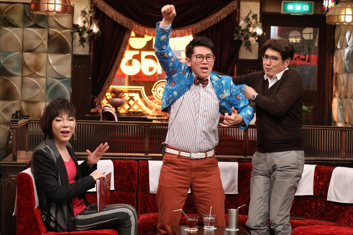 「石橋貴明のたいむとんねる」に出演する（左から）ミッツ・マングローブ、ビビる大木、石橋貴明。(c)フジテレビ