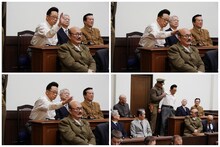 ビートたけしと笑福亭鶴瓶が演じる東京裁判のシーン。