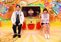 取材会に出席した有吉弘行（左）と田牧そら（右）。