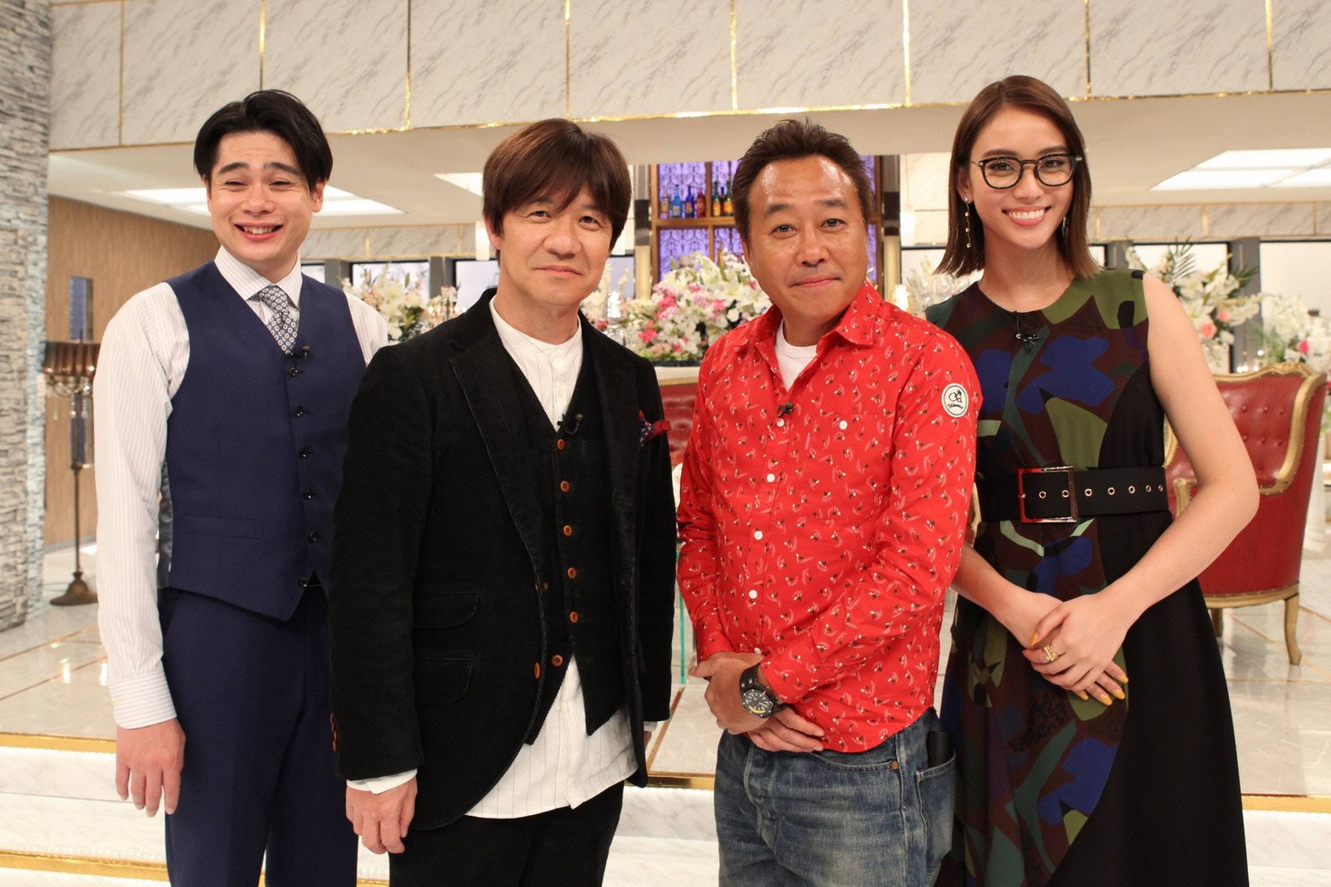 （左から）平成ノブシコブシ吉村、内村光良、さまぁ～ず三村、滝沢カレン。(c)フジテレビ