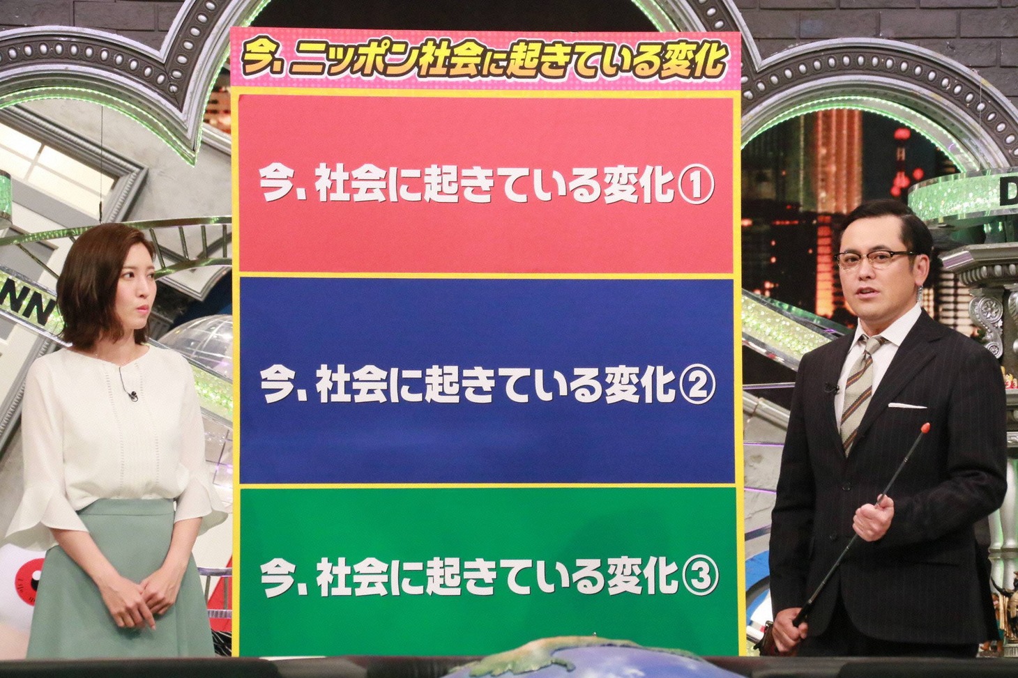 アリタ哲平（右）と小澤陽子アナ（左）。(c)フジテレビ