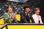 観覧ゲストの（左から）吉田沙保里、田辺誠一、夏菜。(c)フジテレビ