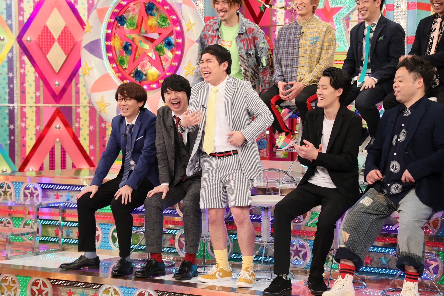 （手前左から）三四郎、霜降り明星、ダイアン・ユースケ。(c)テレビ朝日