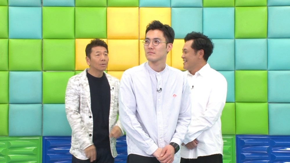 「くりぃむナンチャラ」の「THE菊田処理王」に出演するハナコ菊田（中央）とくりぃむしちゅー。(c)テレビ朝日