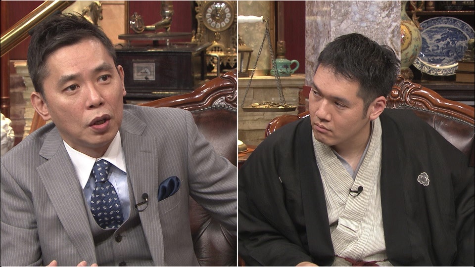 「お願い！ランキング」内の「太田松之丞」で対面する（左から）爆笑問題・太田、神田松之丞。(c)テレビ朝日