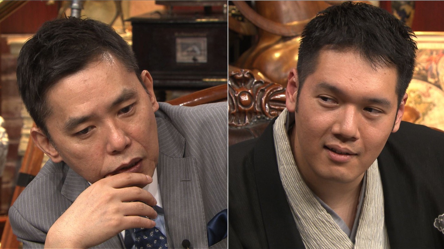「太田松之丞」に出演する（左から）爆笑問題・太田、神田松之丞。(c)テレビ朝日