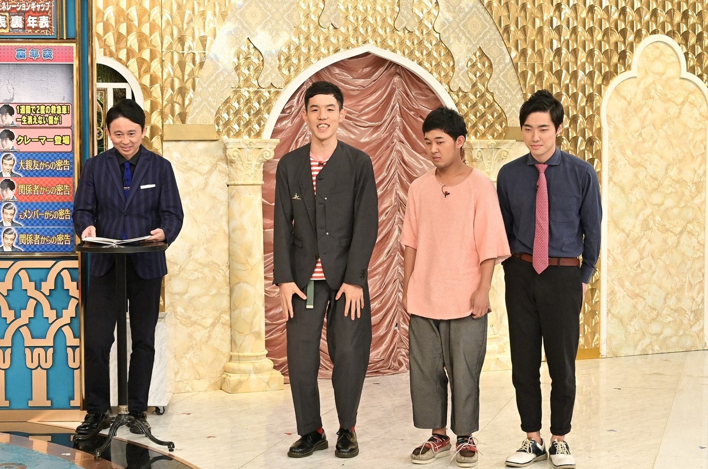 （左から）有吉弘行と四千頭身。(c)TBS