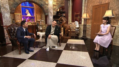 （左から）爆笑問題・太田、神田松之丞、田中萌アナ。(c)テレビ朝日