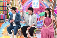 （左から）麒麟・川島、間宮祥太朗、新川優愛。(c)テレビ朝日