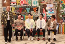 「さんまのお笑い向上委員会」に出演する（左から）レイザーラモンRG、かまいたち、アインシュタイン。(c)フジテレビ