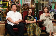 「名門校の天才・奇才 何してる？」コーナーに出演する（左から）伊集院光、坂下千里子、夏菜。(c)テレビ朝日