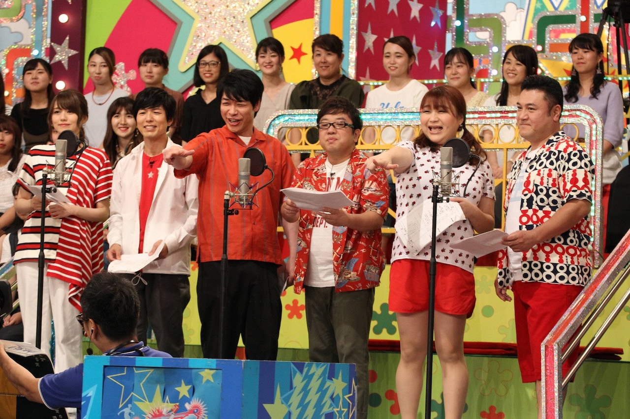 「VS嵐」に出演する（左から）藤井ゆきよ、神谷浩史、麒麟・川島、キャイ～ン天野、りんごちゃん、アンタッチャブル山崎の「チームいい声」。(c)フジテレビ