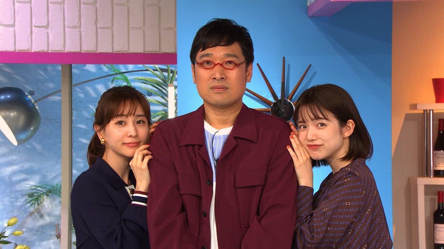 「あざとくて何が悪いの？」に出演する（左から）田中みな実、南海キャンディーズ山里、弘中綾香アナ。(c)テレビ朝日