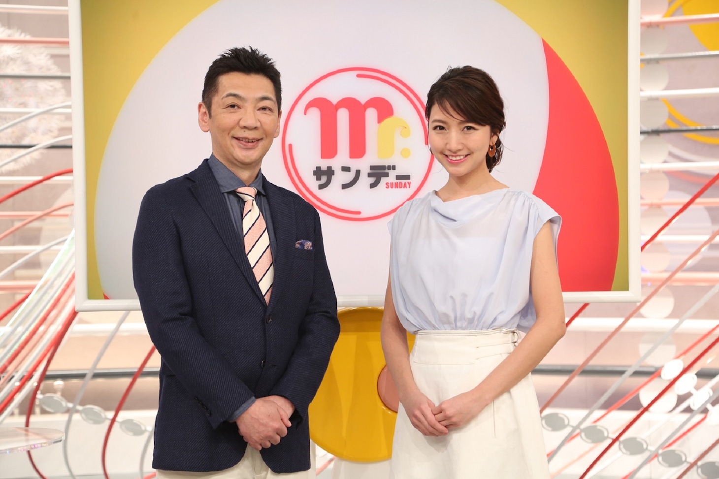 「Mr.サンデー」MCの（左から）宮根誠司、三田友梨佳アナ。(c)フジテレビ