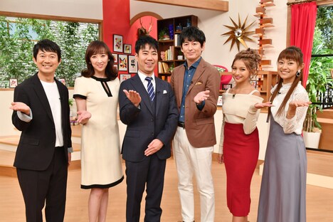 （左から）アキラ100%、紫吹淳、藤井隆、博多大吉、ゆきぽよ、石黒彩。(c)TBS