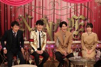 （左から）千原ジュニア、南原清隆、間宮祥太朗、桜井日奈子。(c)フジテレビ