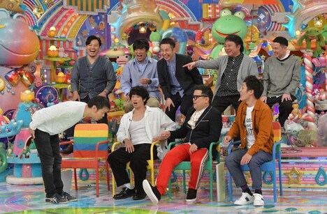 （前列左から）品川庄司、とろサーモン、（後列左から）アルコ＆ピース、我が家。(c)テレビ朝日