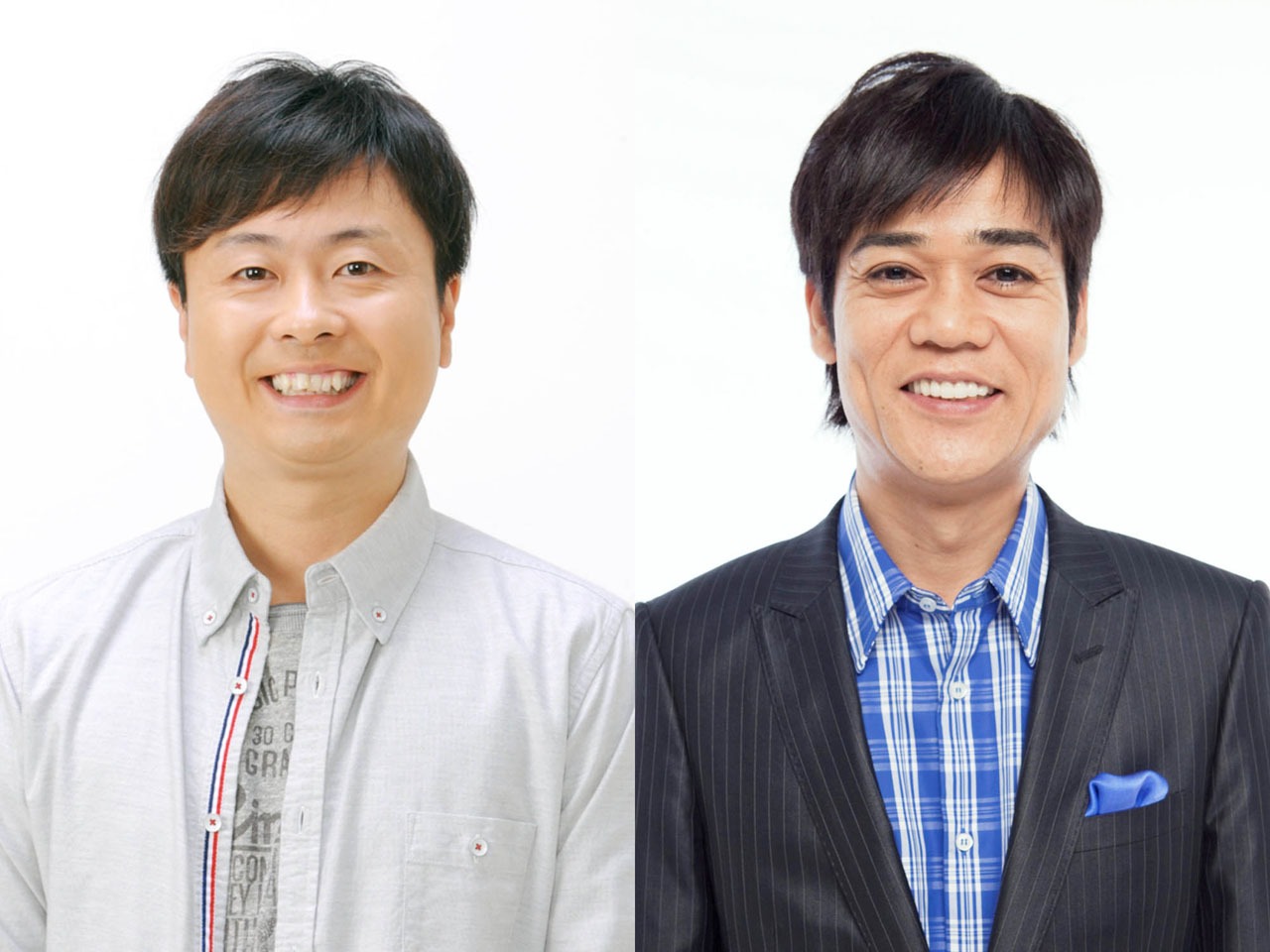 「じっくり聞いタロウ～スター近況（秘）報告～」のMCを務める次長課長・河本（左）、ネプチューン名倉（右）。