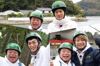 出川哲朗とロケを行う、稲垣吾郎（上）、草なぎ剛（左）、香取慎吾（右）。