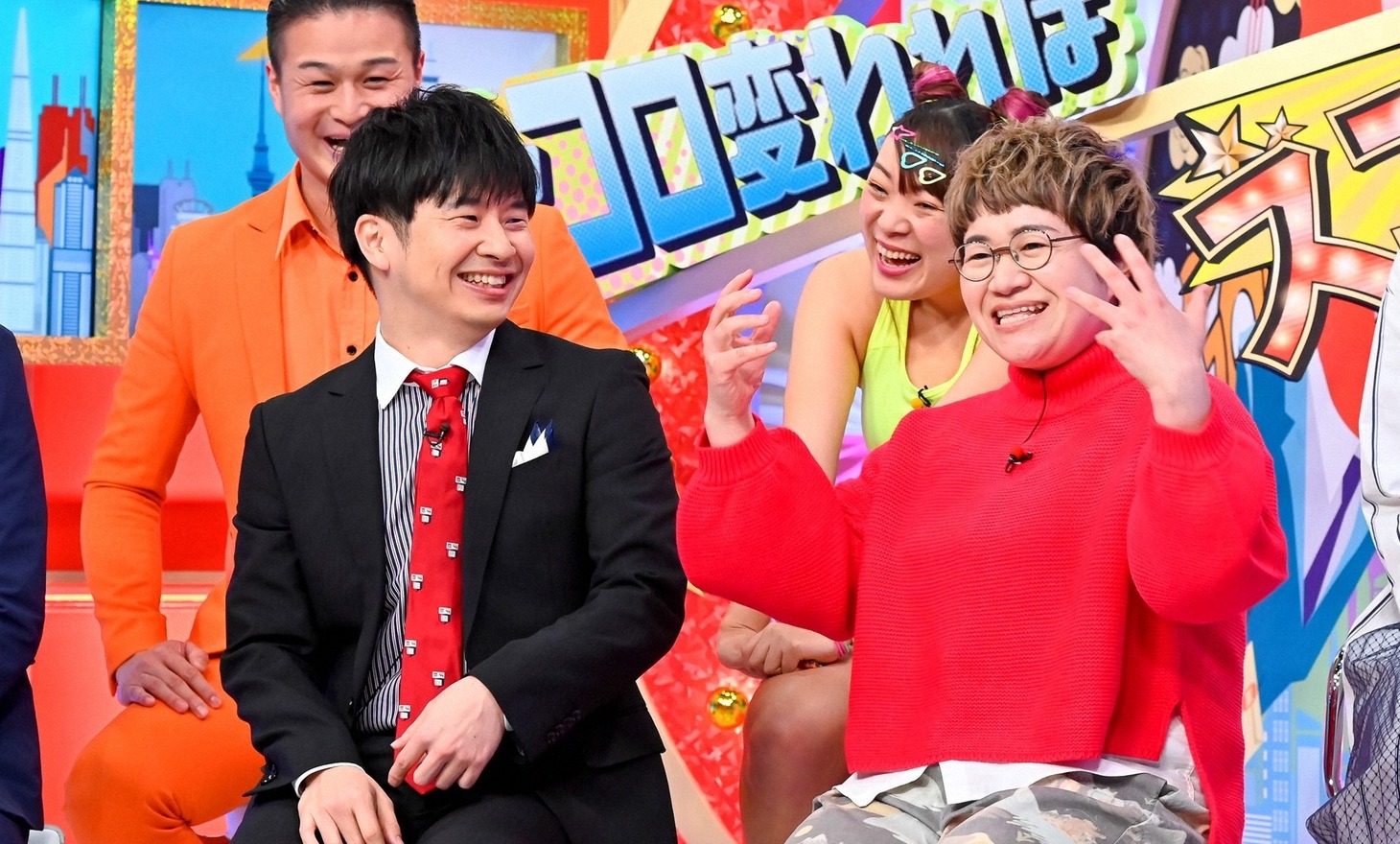 「トコロ変わればスゴイ人」に出演する（前列左から）オードリー若林、ハリセンボン春菜、（後列左から）ティモンディ高岸、フワちゃん。(c)TBS