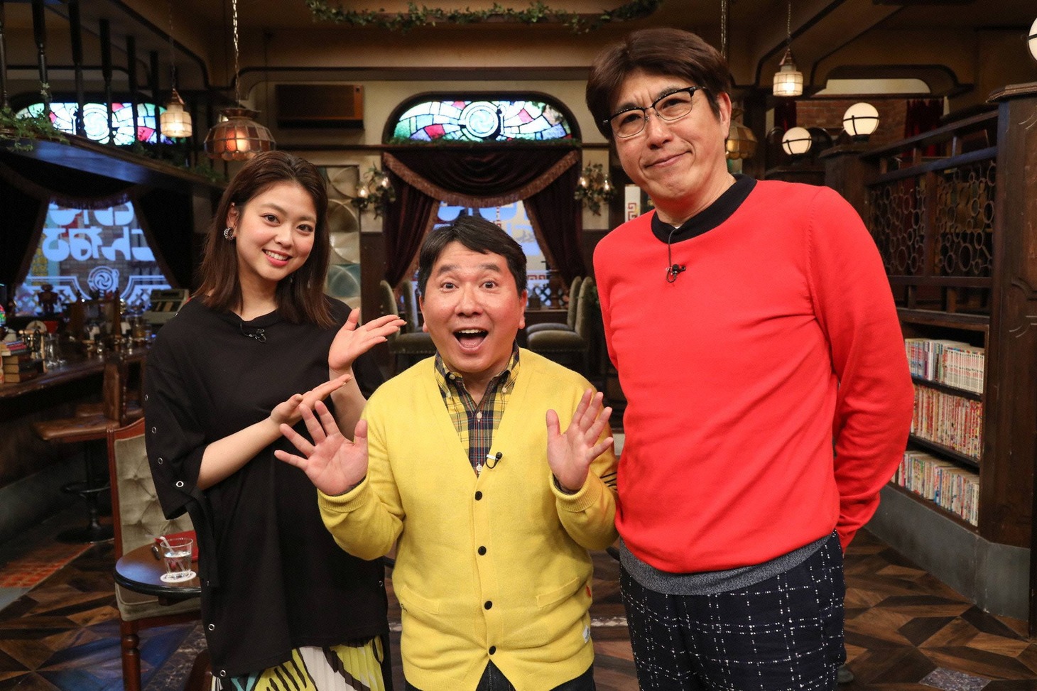 「石橋貴明のたいむとんねる」に出演する（左から）杉原千尋アナ、爆笑問題・田中、石橋貴明。(c)フジテレビ