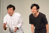 武田鉄矢の顔マネを披露する（左から）ガリットチュウ熊谷茶、オジンオズボーン篠宮。