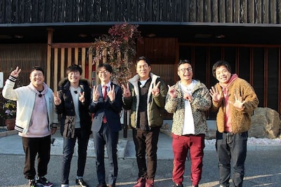 「和牛×スーパーマラドーナ×バンビーノのうまいのお！愛媛（仮）」に出演する（左から）和牛、スーパーマラドーナ、バンビーノ。(c)RNB