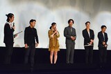 左から奥村隼也、笠木望、武田梨奈、毎熊克哉、ネルソンズ青山、ネルソンズ岸。