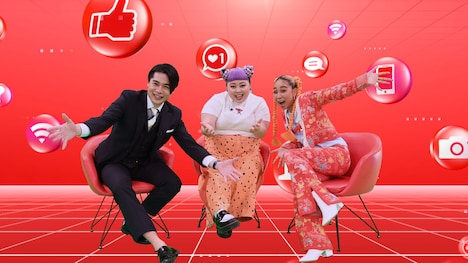 （左から）平成ノブシコブシ吉村、渡辺直美、青山テルマ。(c)テレビ朝日