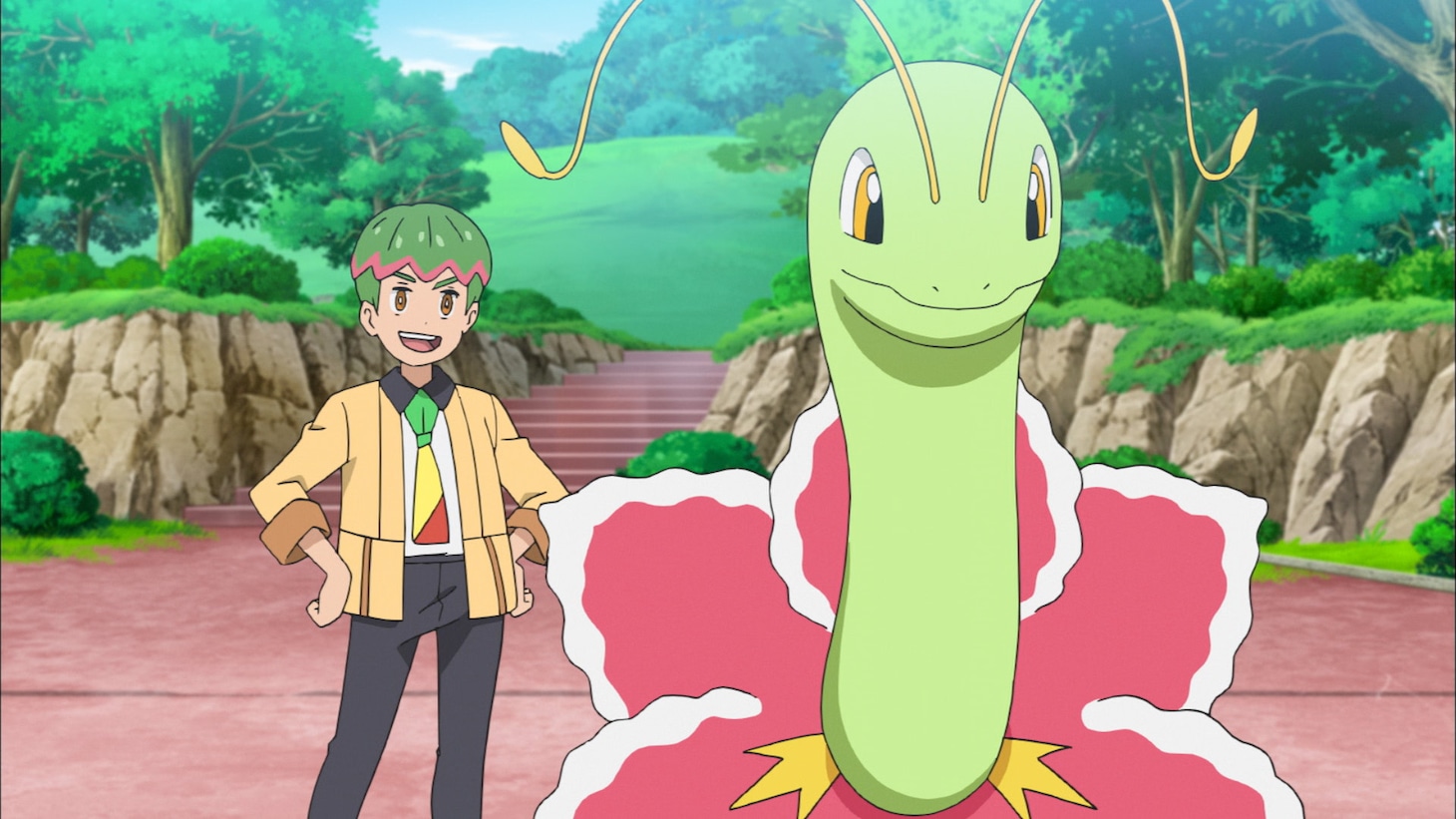 アニメ「ポケットモンスター」より。左からセイヤ、メガニウム。