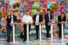 （左から）ブラックマヨネーズ小杉、アンタッチャブル山崎、品川庄司・品川、麒麟・川島、とろサーモン久保田。(c)テレビ朝日